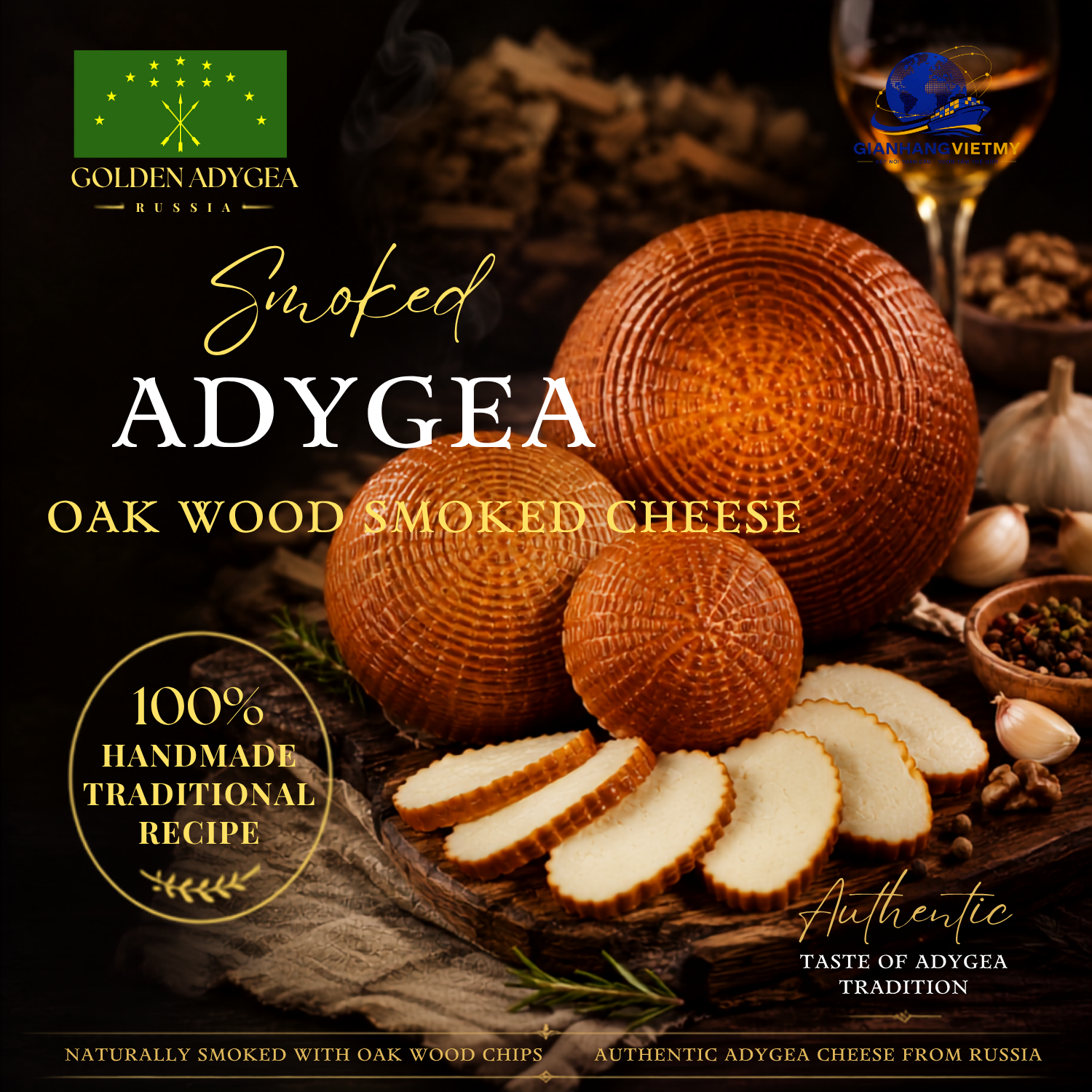 Phô mai “Adygea” hun khói bằng mùn cưa gỗ sồi - 1kg